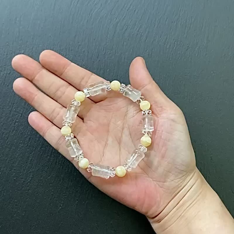 Lucky and fortune-transmitting natural white ghost x diamond faceted white crystal x yellow calcite wealth bracelet - สร้อยข้อมือ - คริสตัล หลากหลายสี