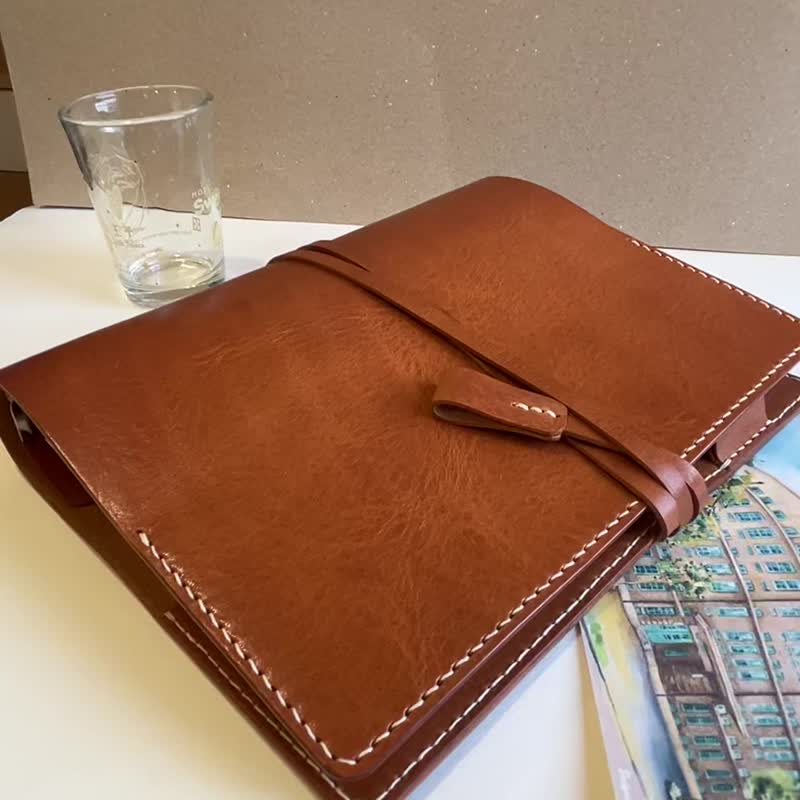艾曼紐 A5 六孔活頁皮革筆記本/手帳/植鞣革/手作皮革-琥珀色 - 筆記本/手帳 - 真皮 咖啡色