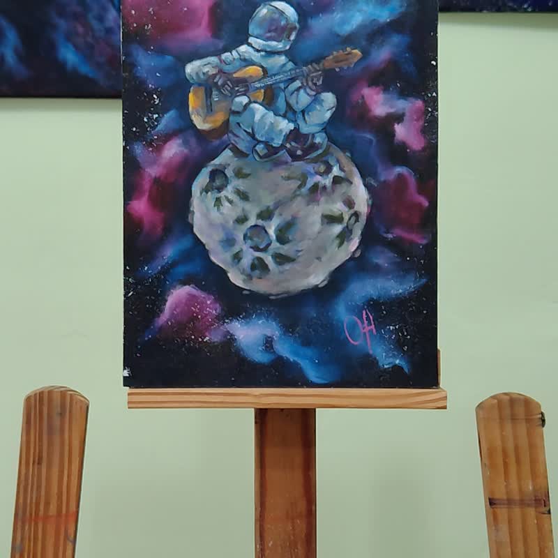 油畫心境。宇宙音樂。行星和恆星。 - 海報/掛畫/掛布 - 紙 藍色