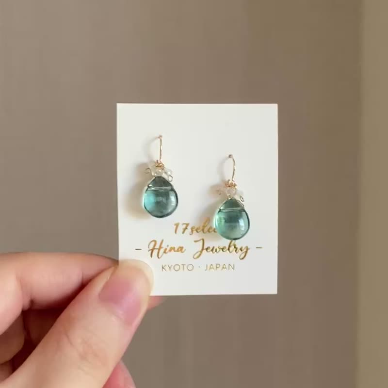 14KGF Healing Green Fluorite earrings / One-of-a-kind - Earrings & Clip-ons - Gemstone Green