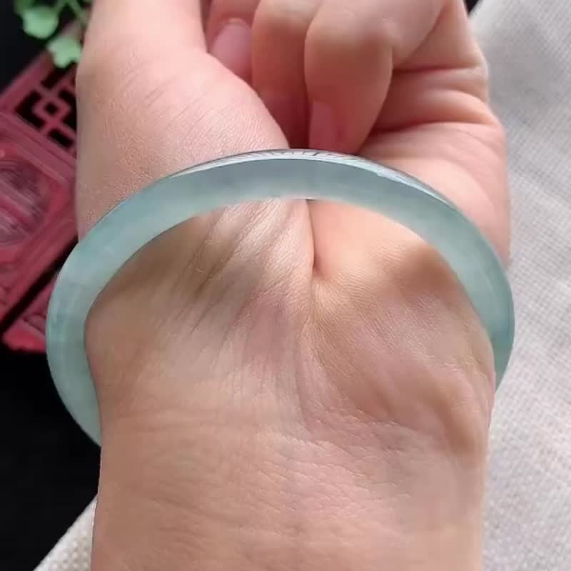 冰種 危地馬拉 天然翡翠 緬甸 A玉 玉鐲 • 冰種藍水翡翠圓鐲 - 手鍊/手環 - 玉石 藍色