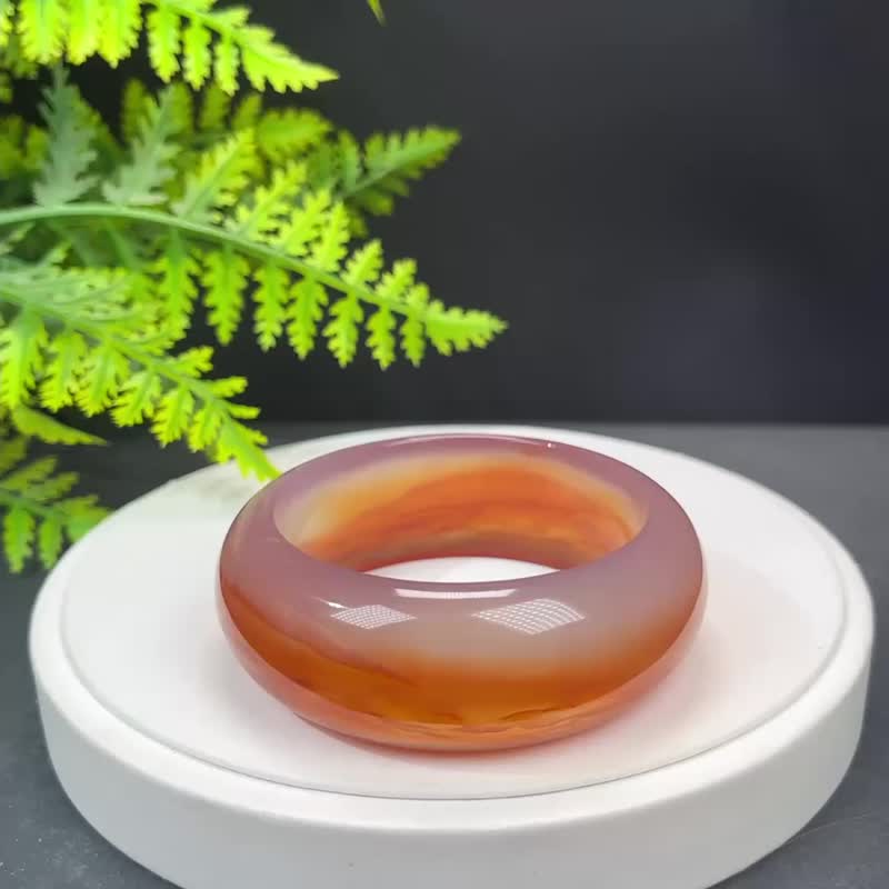 收藏級 馬達加斯加 景觀瑪瑙手鐲 58MM 高冰透聚寶盆千層火燒雲 - 手鍊/手環 - 半寶石 紅色