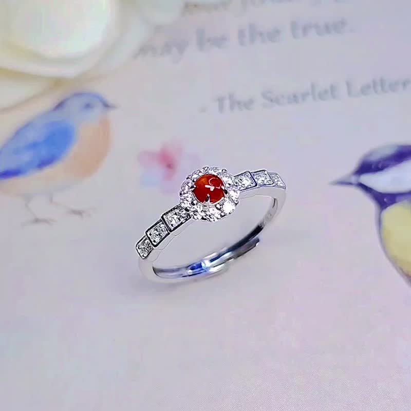 |鴻運 和美|緬甸翡翠A玉冰玻紅翡蛋面3.3mm純銀鍍18k戒指 - 戒指 - 玉石 