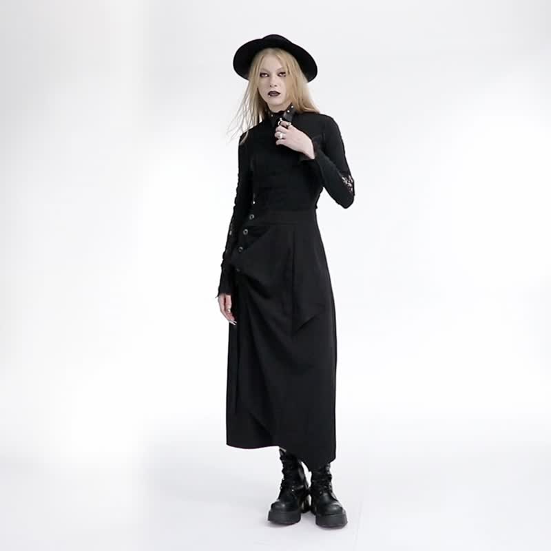 Punk Bard High Waisted Deconstructed Long Skirt - Skirts - Other Materials Black