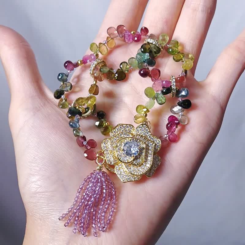 Rainbow Tourmaline Drill Surface Water Drop Amethyst Wisdom Wealth-Bringing Business Blossoms Wealth Bracelet Single Product - Bracelets - Gemstone Multicolor