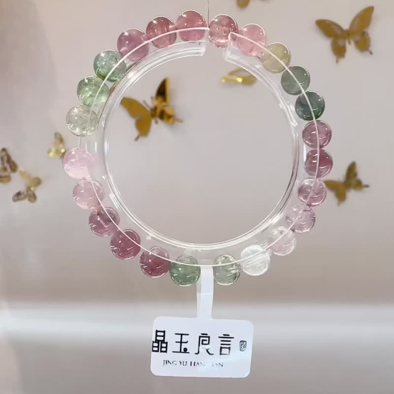 Fluorescent fairy color tourmaline 7.3-7.7mm16.66g wealth career strong magnetic field prosperous Stone gentle color string color - Bracelets - Crystal Multicolor