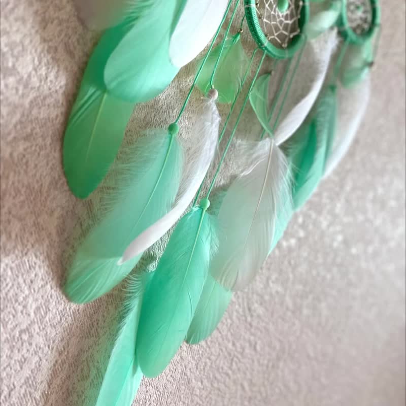 Mint Green Dreamcatcher with Soft Feathers Handmade Dreamcatcher Wall Decor - Wall Décor - Thread Green