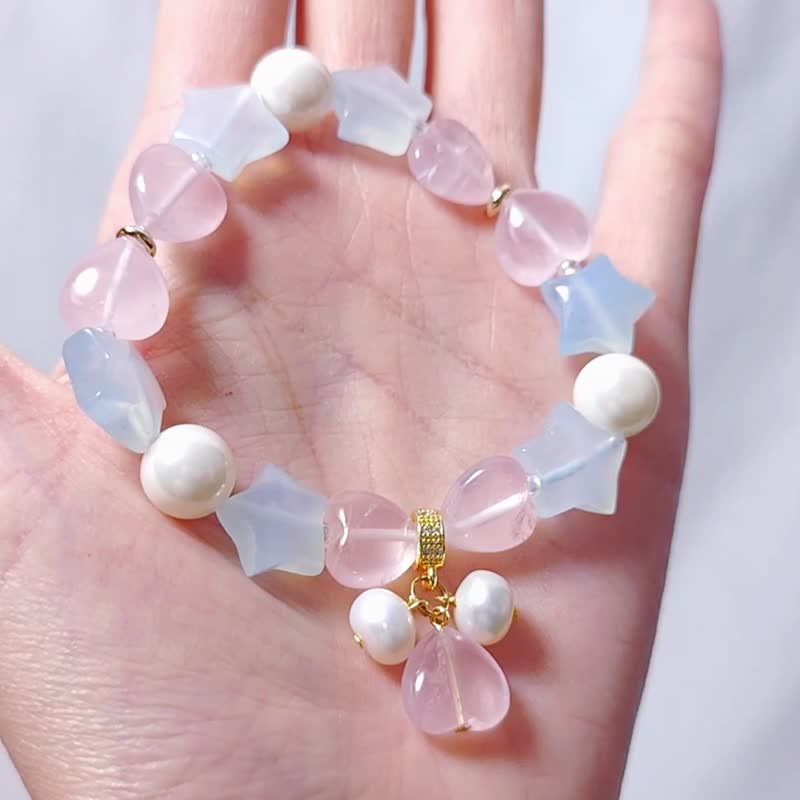 Starlight Pink Quartz Wish You Come True Aquamarine Baoji Star High Shine Pearl Popularity Romantic Bracelet Limited Edition - สร้อยข้อมือ - เครื่องเพชรพลอย สึชมพู