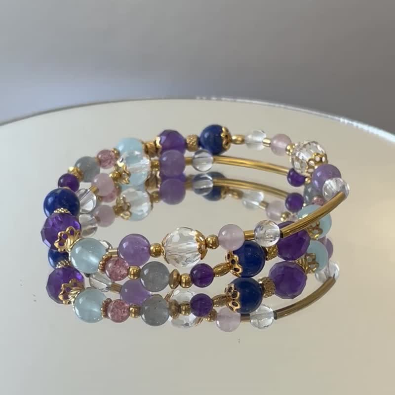 Lucky crystal, amethyst, lapis lazuli, aquamarine, white crystal, rose quartz natural crystal bracelet - สร้อยข้อมือ - คริสตัล 