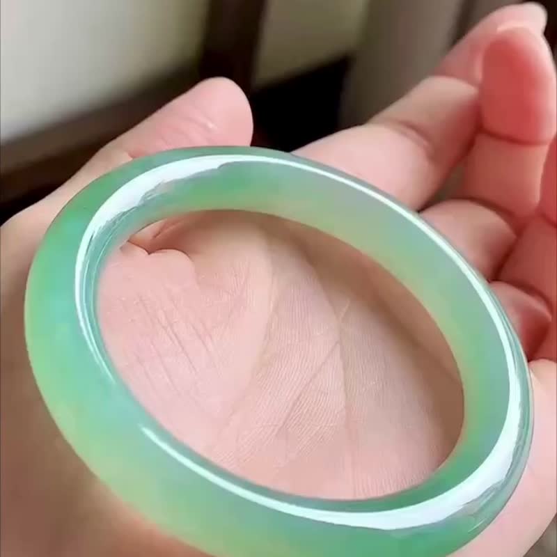 冰種 天然翡翠 緬甸 A玉 玉鐲 • 冰種芙蓉翡翠圓鐲 - 手鍊/手環 - 玉石 綠色