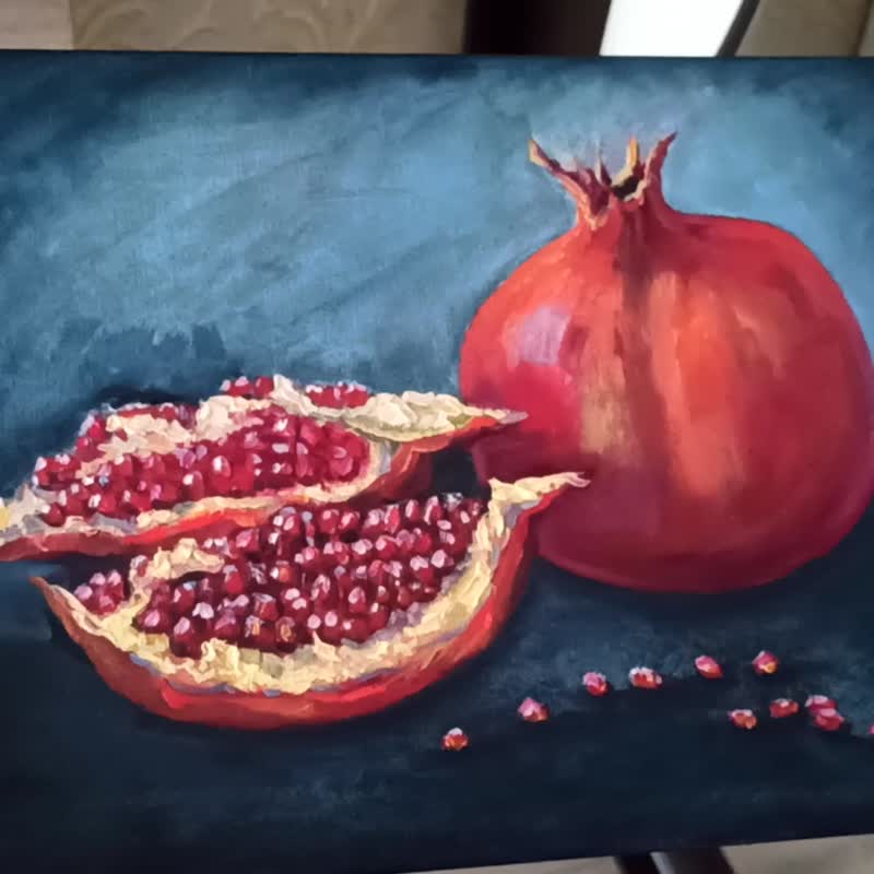Pomegranate Oil Painting on Canvas 30X40cm Original Art Red Fruits Still Life - 壁貼/牆壁裝飾 - 其他材質 