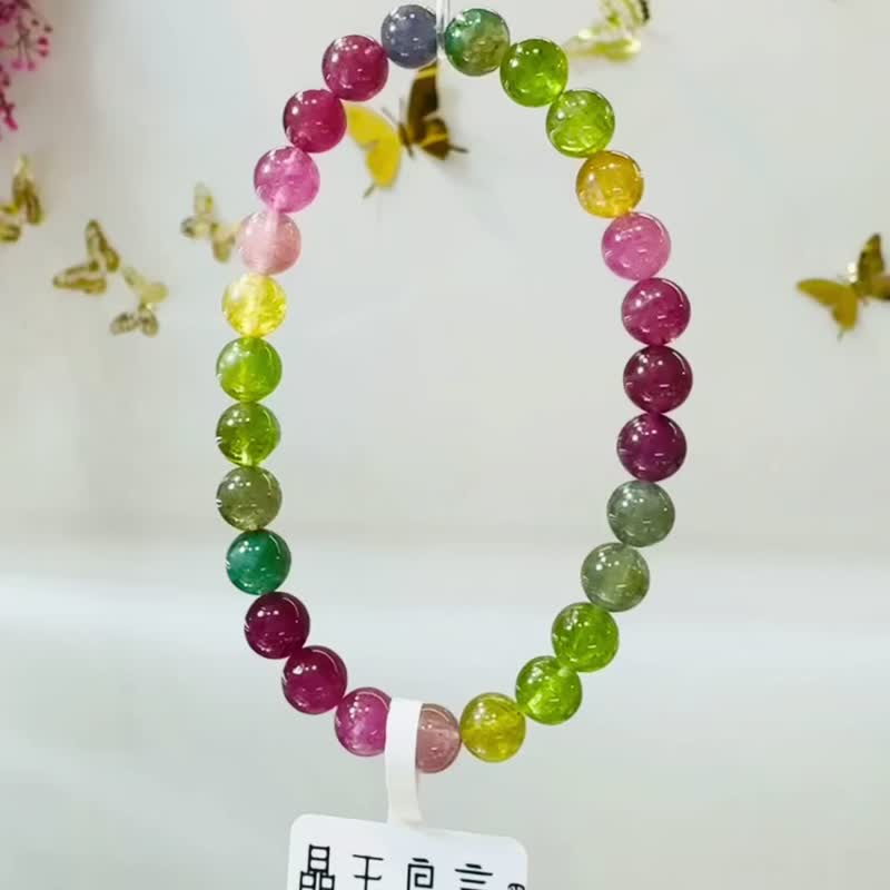 小精品老礦濃色彩碧璽水晶6.5mm13.44g電氣石旺夫石稀有紫碧璽 - 手鍊/手環 - 水晶 多色