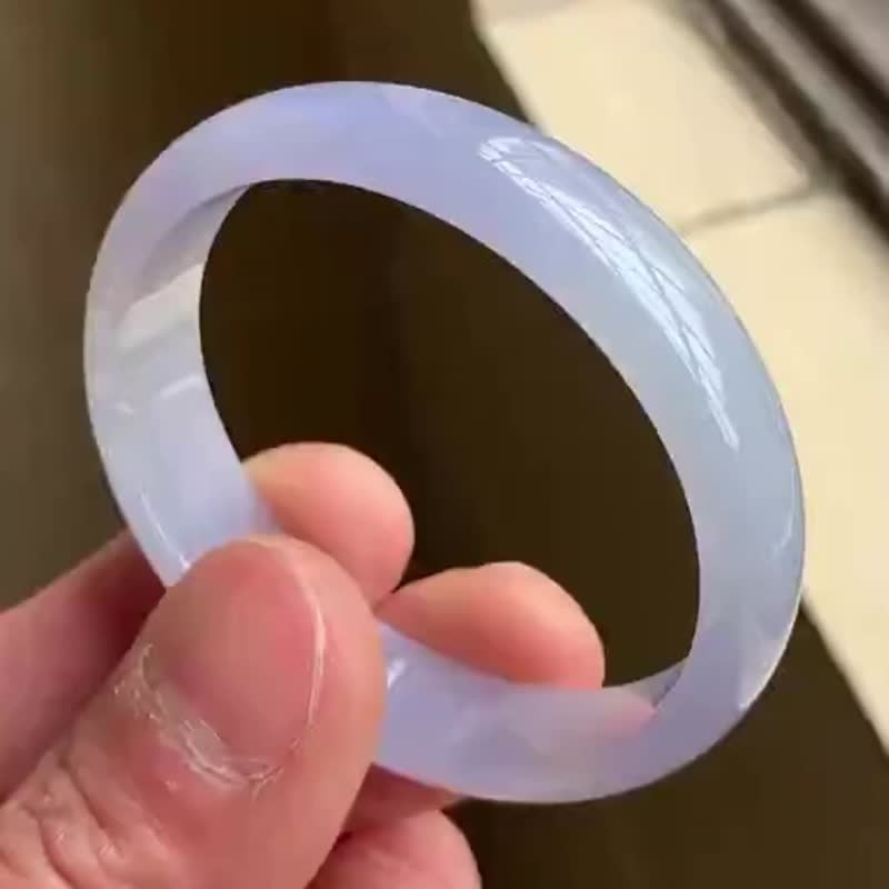 冰種翡翠玉鐲 天然翡翠 緬甸A玉 玉鐲 • 冰種紫羅蘭翡翠貴妃鐲 - 手鍊/手環 - 玉石 紫色