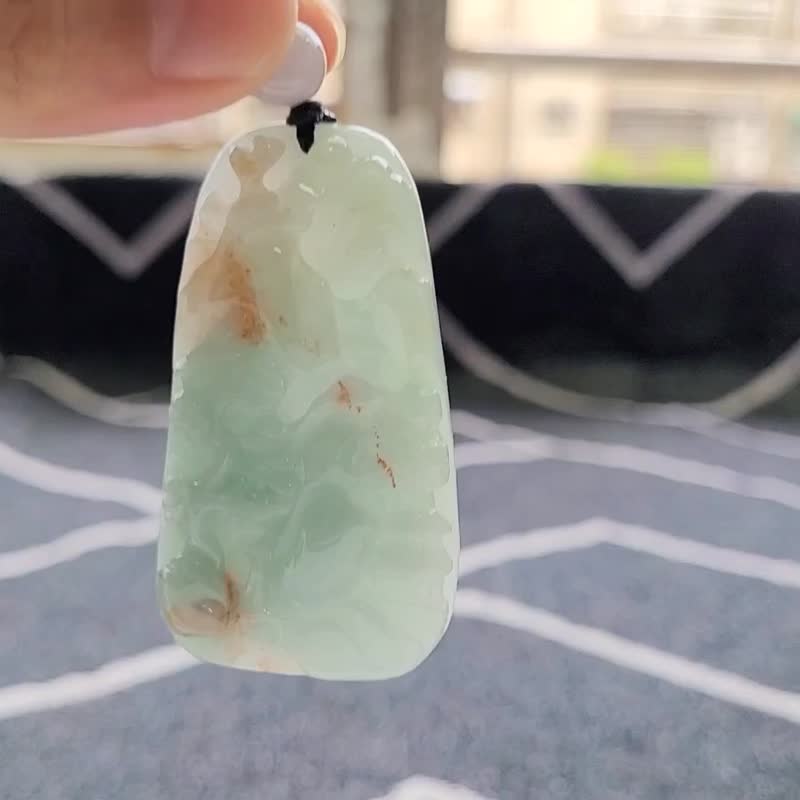 【親翠】天然翡翠 冰清爽藍綠特殊色紅翡山水牌調整式繩鏈 - 項鍊 - 玉石 多色