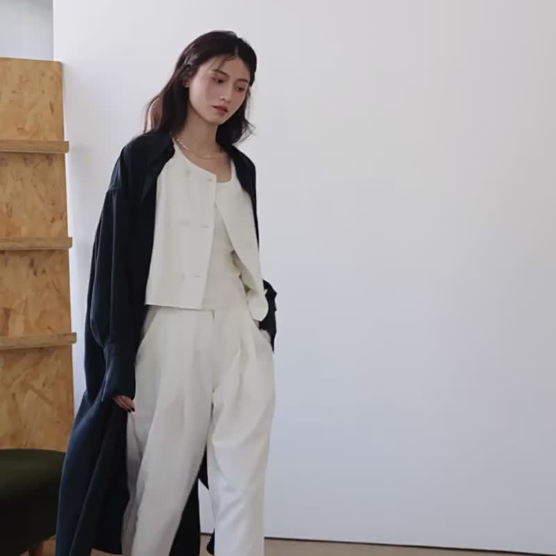 春櫻粉 3色 粉白條紋 重磅經典百搭休閒襯衫裙 長袖外套罩衫 - 女襯衫 - 棉．麻 粉紅色