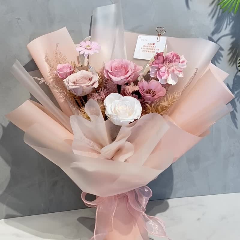 永生花束 七夕 情人節 - 乾燥花/永生花 - 植物．花 粉紅色