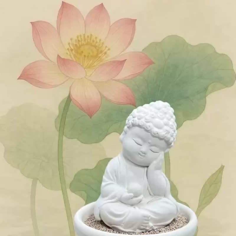 淨念吉祥小佛之靜性小盤套組 禪風珪藻粒擴香盤 香氛收藏擺件 - 香氛/精油/擴香 - 水泥 白色