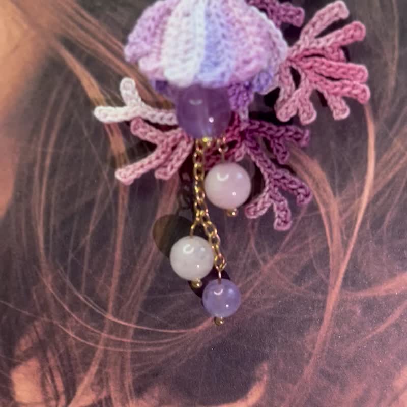 Dragon Palace Treasure-Pearl Coral and Amethyst Earrings - Earrings & Clip-ons - Thread Multicolor