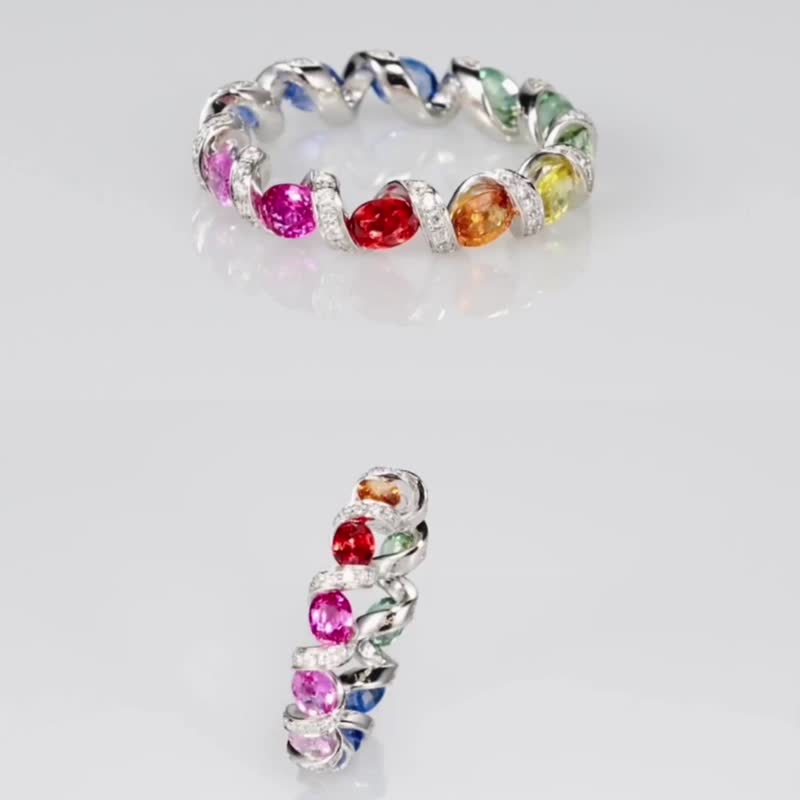 Iridescent Cloud 2.5ct colored sapphire oval cut ring in 18k white gold - General Rings - Gemstone Multicolor