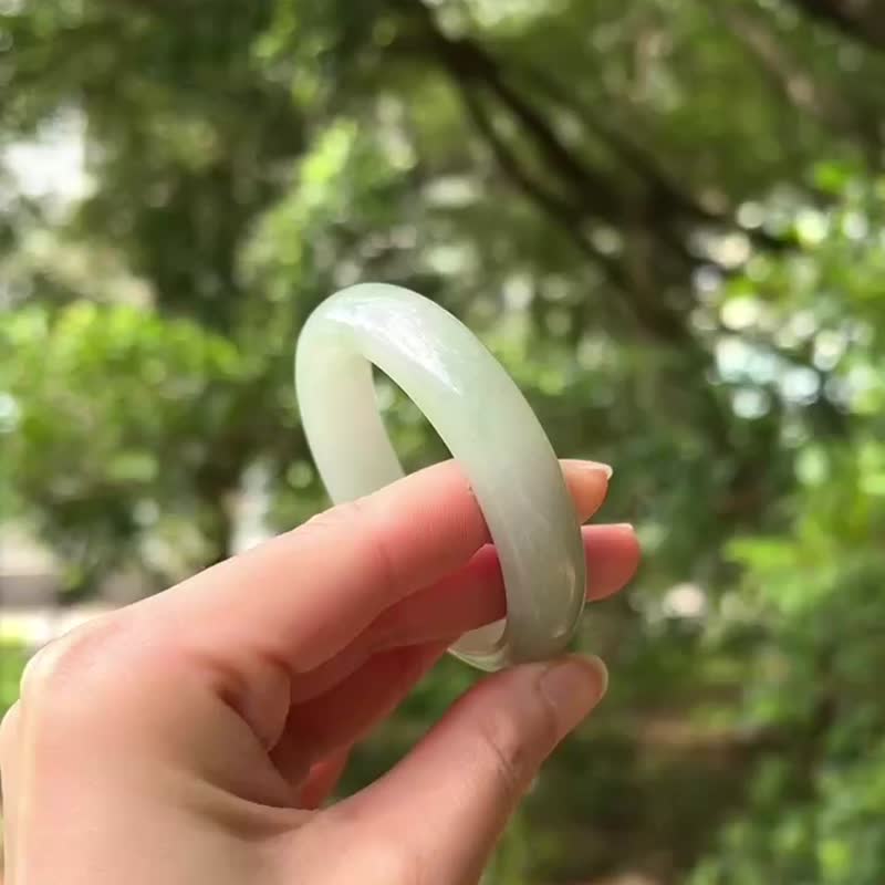 冰種 天然翡翠 緬甸 A玉 玉鐲 • 冰種青碧翡翠福鐲 - 手鍊/手環 - 石頭 綠色