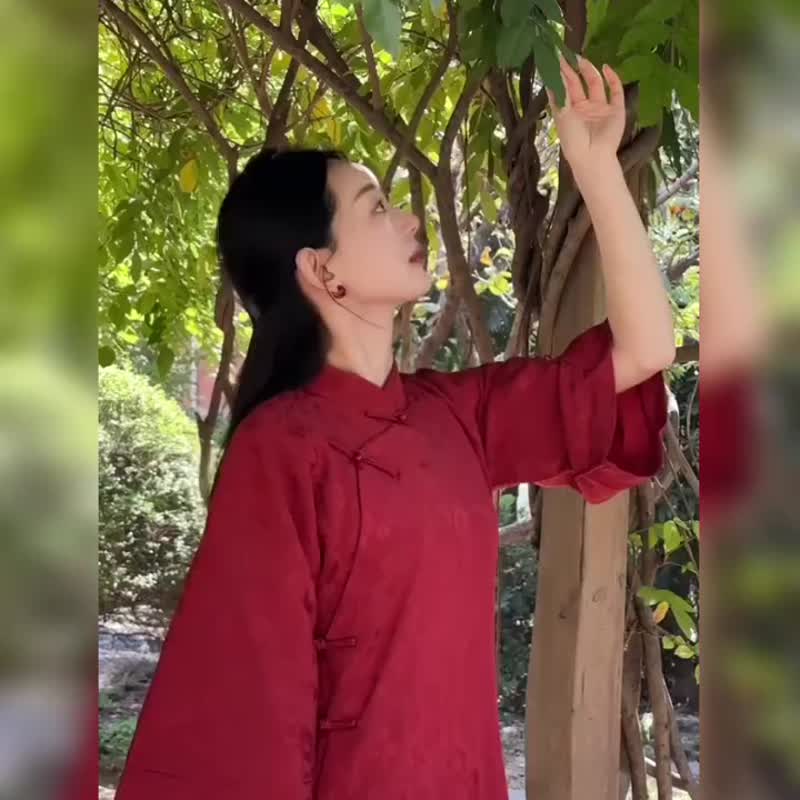 復古暗紅色 古法旗袍 刺繡馬甲 兩件套 國風改良國風洋裝 - 旗袍/改良式旗袍 - 聚酯纖維 紅色