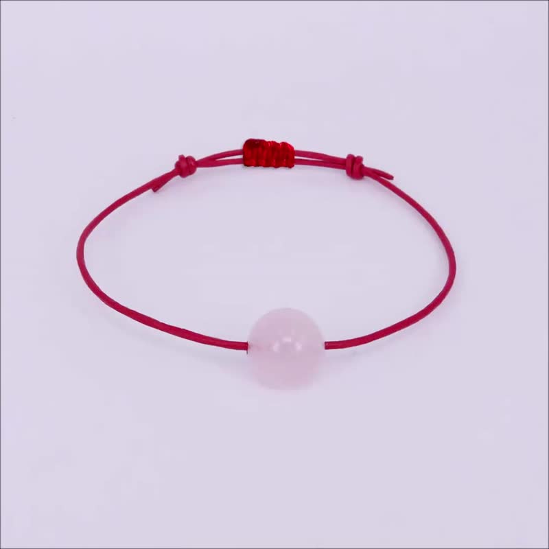 Rose Quartz October Birthstone Lucky Red Leather Bracelet Adjustable Slip Knots - สร้อยข้อมือ - เครื่องเพชรพลอย สึชมพู