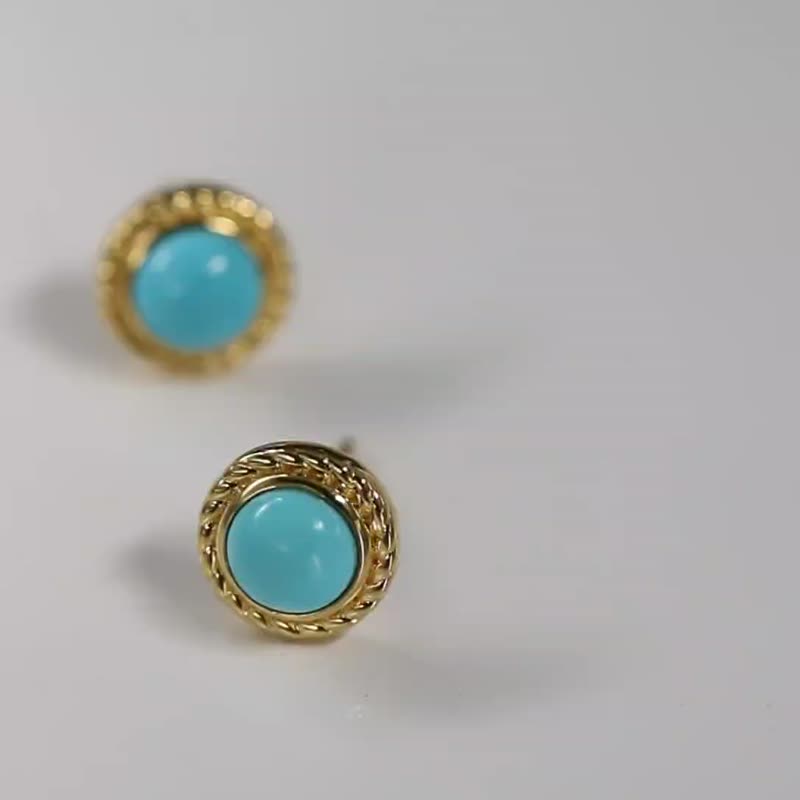 【WhiteKuo】18K natural turquoise collection earrings - ต่างหู - เครื่องเพชรพลอย สีเขียว