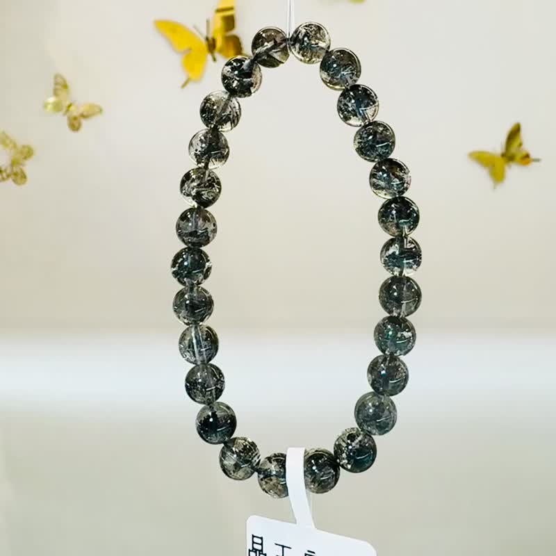 精品油墨晶透體黑武士黑閃靈6.8-7.3mm12.90g淨化消負能量防噩夢 - 手鍊/手環 - 水晶 黑色