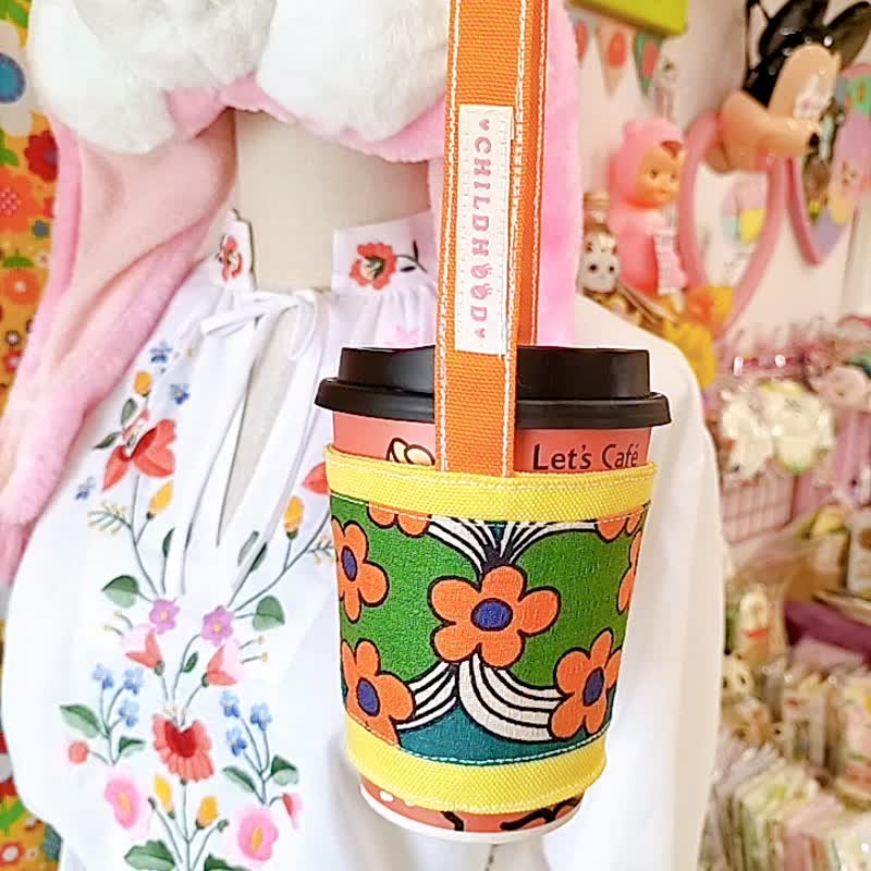 小花朵飲料杯套 飲料杯袋 - 飲料提袋/杯套 - 棉．麻 