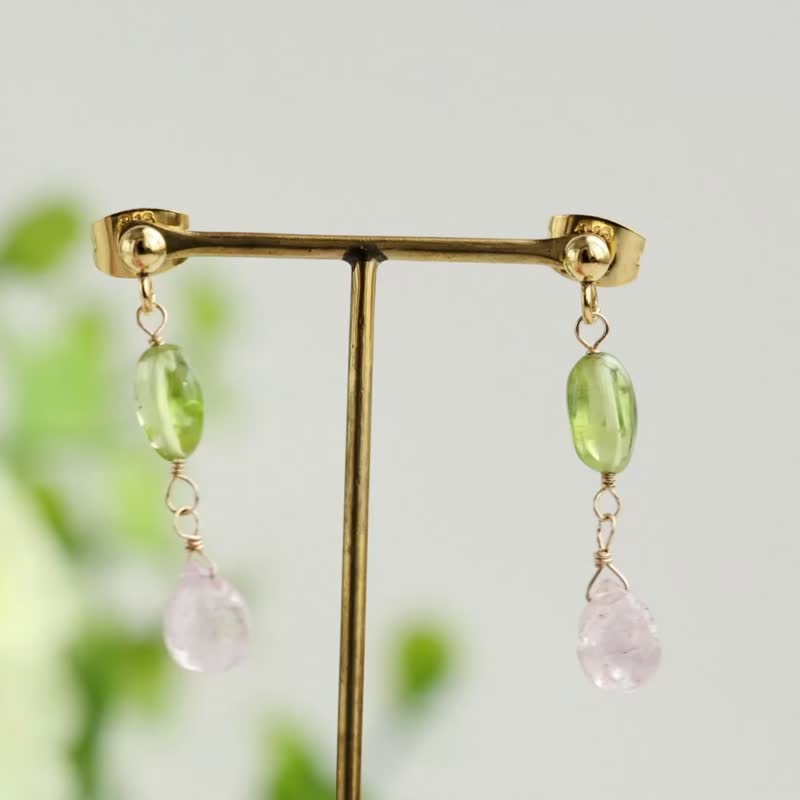 peridot morganite Clip-On - ต่างหู - เครื่องประดับพลอย สีเขียว