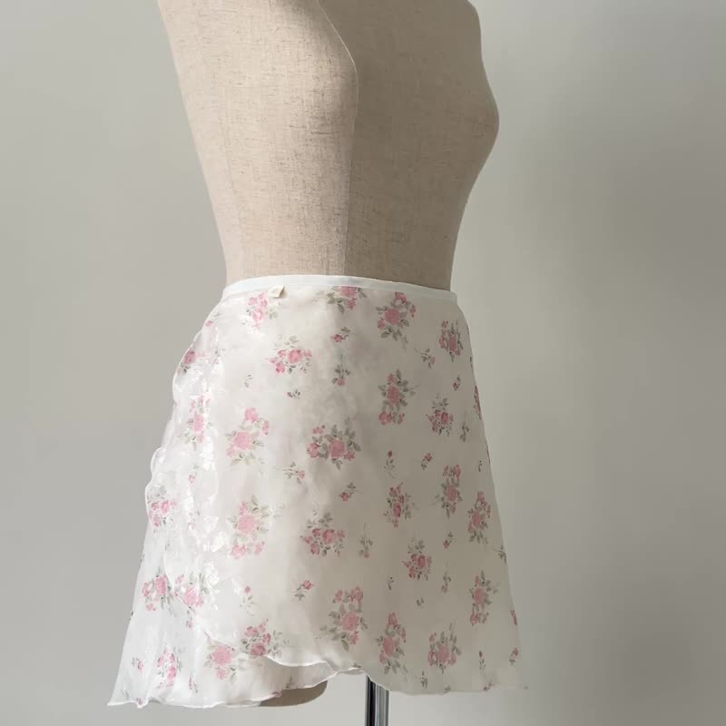 雙層杏色碎花裙 - 裙子/長裙 - 其他材質 白色