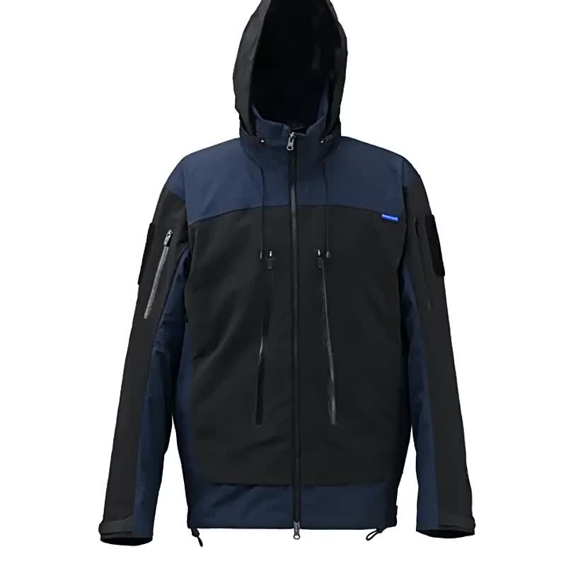 Outdoor all-round hard-shell rainproof stand-collar hooded jacket - เสื้อโค้ทผู้ชาย - วัสดุอื่นๆ สีดำ