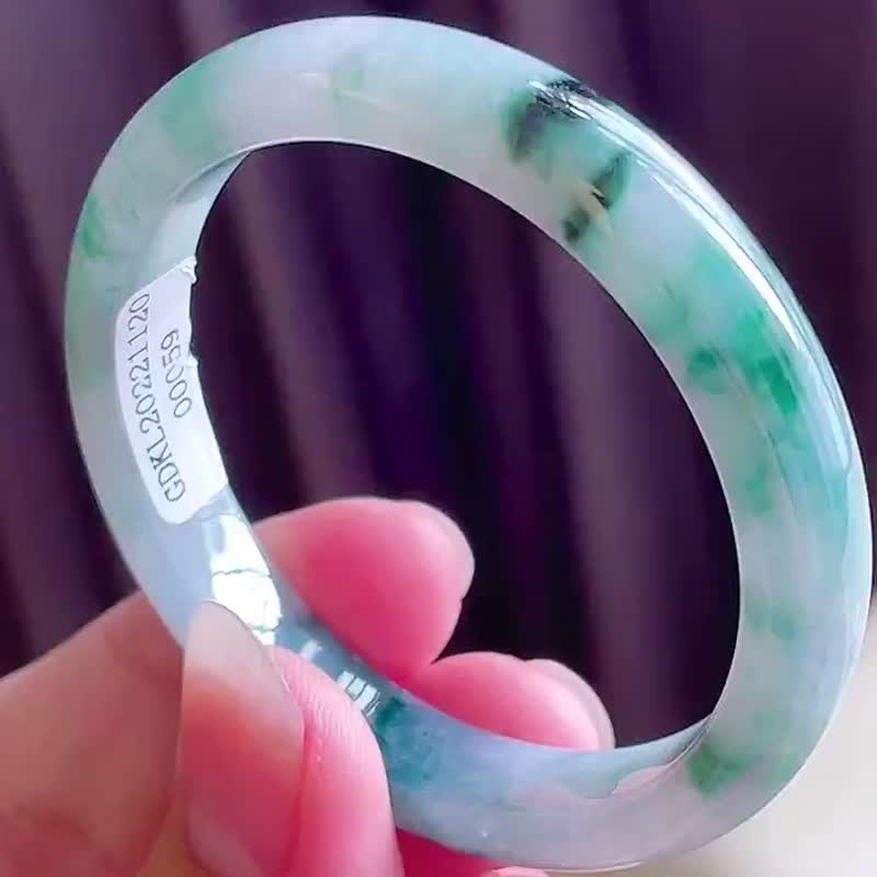 Ice type natural jade Burmese A jade bracelet • Glutinous ice type Teal jade bracelet - Bracelets - Jade Blue