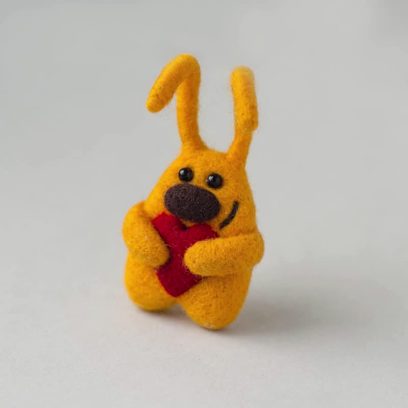 Funny Rabbit Brooch Orange Ginger Cute Bunny Brooches Pin Felting Heart - เข็มกลัด - ขนแกะ สีส้ม