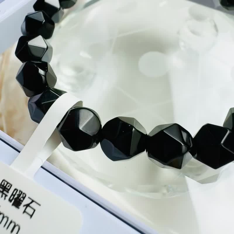 天然黑曜岩切珠7-8mm避邪清除負面能量保護屏障阻擋邪氣 - 手鍊/手環 - 水晶 黑色