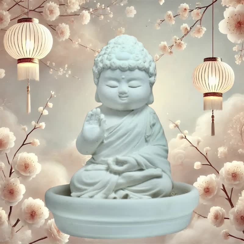 Mindful Buddha Statue Raunak, w/small dish Aroma stone home diffuser - Fragrances - Other Materials White