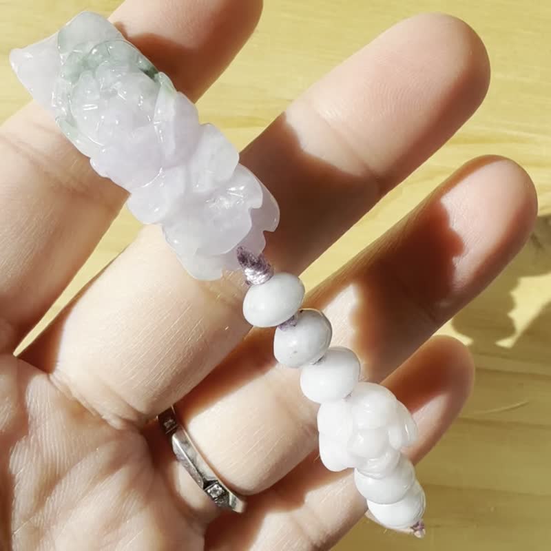 手工翡翠手串 — 薰衣草牡丹與羽毛 - 手鍊/手環 - 玉石 紫色
