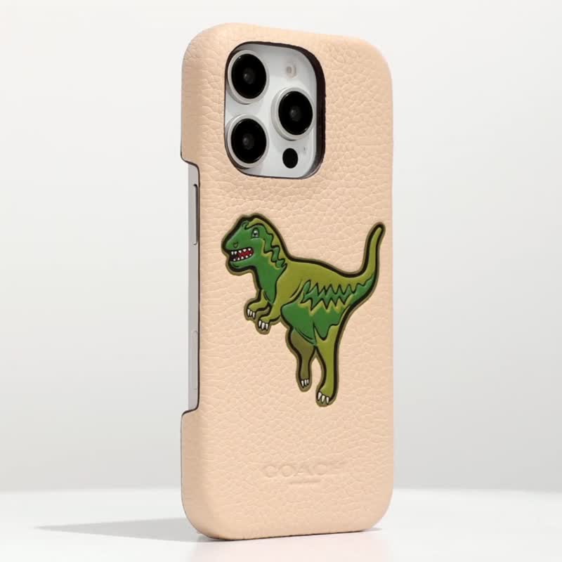 [Christmas Gift Box] [COACH] iPhone 16 Series Premium Genuine Leather Phone Case White Little Dinosaur - Phone Cases - Other Materials Black