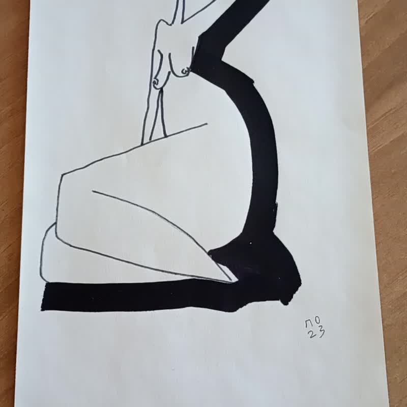 Futurism Style Nude Art Drawing - Unique & Strange Artwork for Home Decor, Moder - โปสเตอร์ - กระดาษ สีเทา