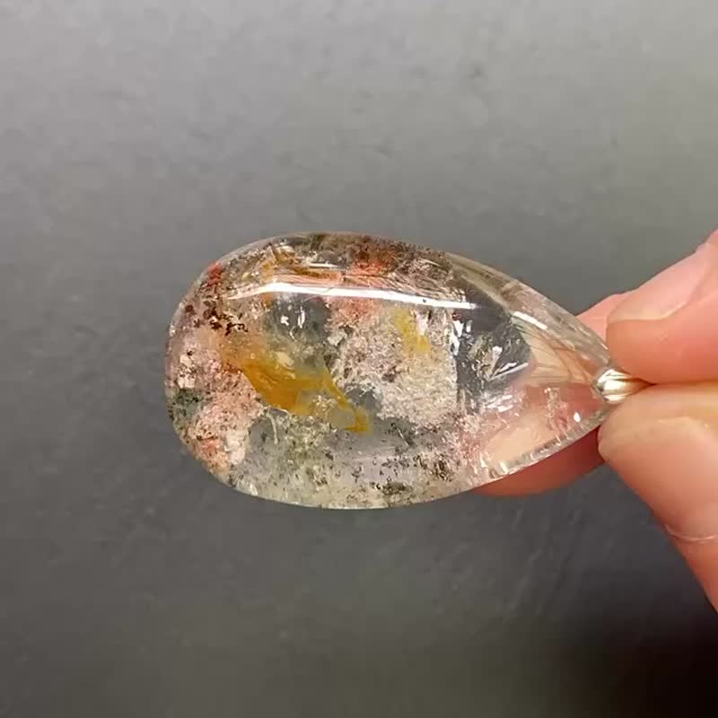 天然異像彩虹彩幽靈共生黃膠花925純銀鈦鋼項鍊 財運 旺事業 貴人 - 長項鍊 - 水晶 多色