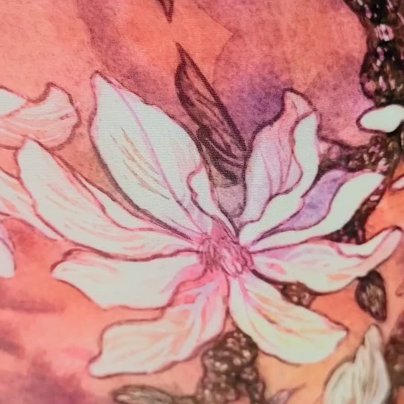 Resale OK [Kobushi Magnolia bloom /azaleared] Watercolor art chiffon stole, scarf, shawl, flower lover pattern, red, spring, party dress - ผ้าพันคอถัก - เส้นใยสังเคราะห์ สีแดง