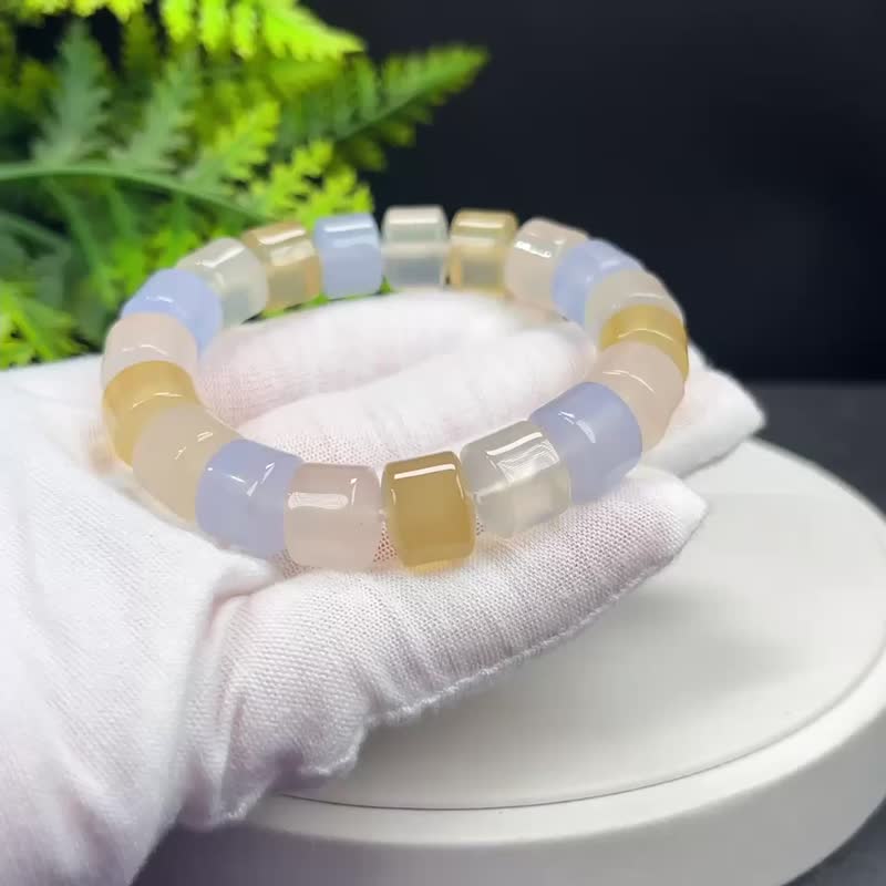 高品質瑪瑙手串高冰凈透體多彩直切老型珠女款財富繁榮心靈平靜 - 手鍊/手環 - 半寶石 多色