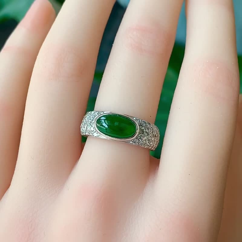 Laokeng Ice Green Jade | 18K Gold/Real Diamond | Natural Grade A Jadeite Ring - แหวนทั่วไป - หยก สีเขียว