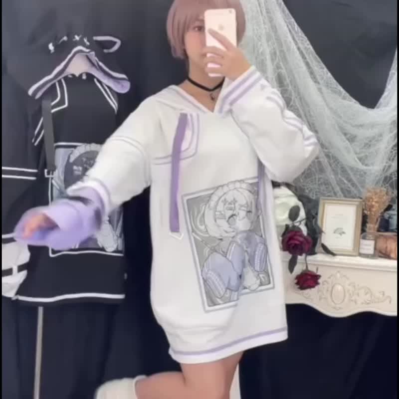 原創自噬少女荷葉邊條紋一字領鐵鍊十字架頸圈長袖T恤【JJ2451】 - 女 T 恤 - 棉．麻 