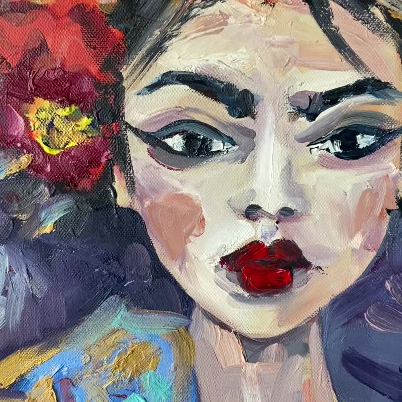 美女國畫東方藝術日本畫臉畫肖像 - 壁貼/牆壁裝飾 - 其他材質 粉紅色