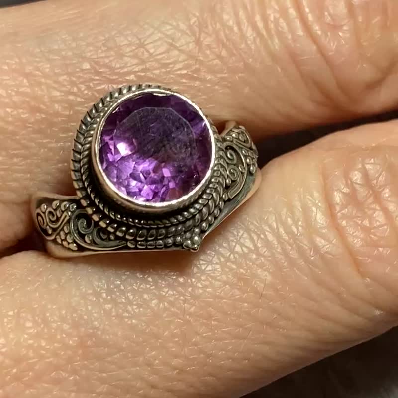 天然 紫水晶 戒指 尼泊爾 手工製 925純銀 - 戒指 - 水晶 紫色