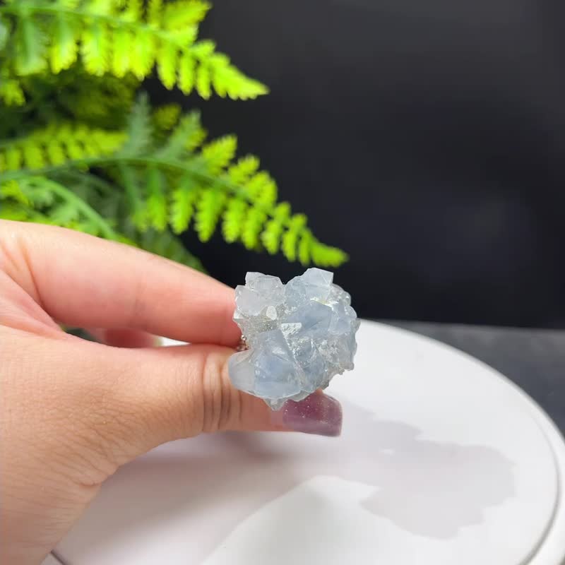 淺藍色水晶活口戒指 隨形標本原石 冰透藍色水晶手工指環 S925銀 - 戒指 - 水晶 藍色