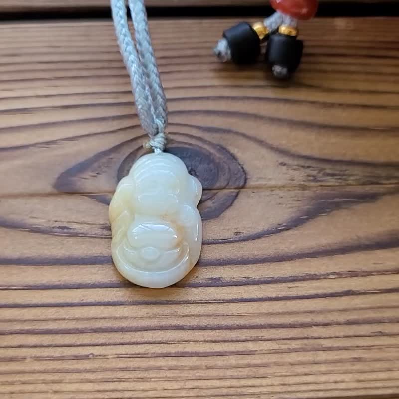 親翠 天然翡翠 冰牛奶底黃翡寶寶財神調整式繩鏈 佛系 - 項鍊 - 玉石 多色