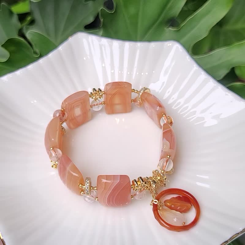 冰纏絲瑪瑙 玉振金聲 一葉成功 白幽靈 君子 招財 手鍊 單品 禮物 - 手鍊/手環 - 寶石 橘色