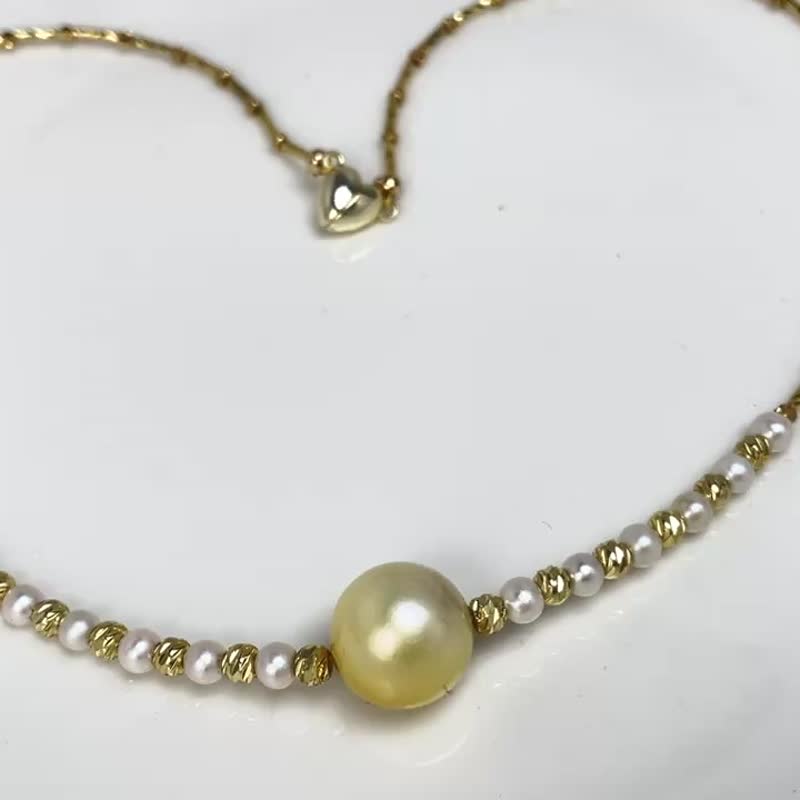 金色光芒 天然海水珍珠 菲律賓金珠 香檳金色 純銀 項鏈/毛衣鏈 - 項鍊 - 珍珠 金色